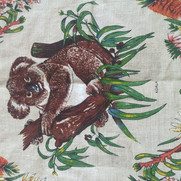 Vtg. 60s Wildlife of Australia Large Linen Square 48' with Animal Print - Picture 2 of 16